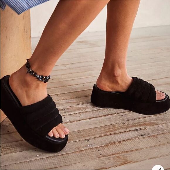 Free People Almost Paradise Black Platform Sandals EU 37 US 7 - Picture 2 of 9